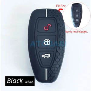 Siyah Beyaz Ford Focus Fiesta C-Max Kuga Escape Için 3 Düğmeli Akıllı Uzaktan Kumanda Kılıfı Silikon Araba Anahtarı Koruyucu Kapak Cilt (Yurt Dışından)