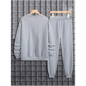 Beast Baskılı Erkek Gri Kapüşonlu Alt Üst Oversize Eşofman Takımı