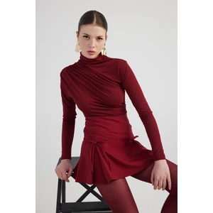 Holly Lolly Drape Detaylı Balıkçı Yaka Fables Bluz Bordo