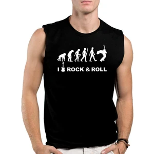 Rock Evrimi Siyah Kesik Kol / Kolsuz Erkek T-Shirt