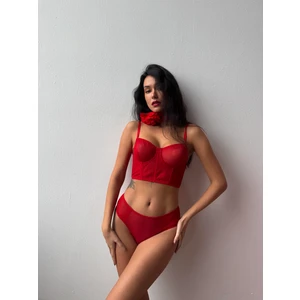 Kapsız Simli Kırmızı Bustiyer Takım (694TK)