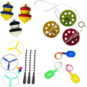 90'lar Nostaljik Eğitici Oyuncaklar -3'er Adet Ufo Fırıldak, Plastik Topaç, Ufo Fırfır, Su Yüzüğü
