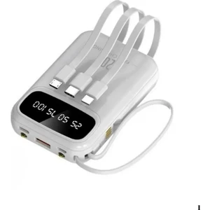 10.000 mAh Dijital Göstergeli Dahili Çoklu Kablolu Powerbank 2.4A Taşınabilir Şarj Cihazı Batarya
