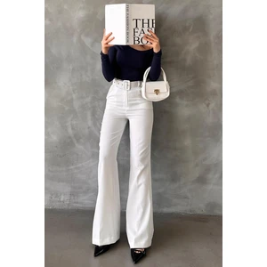 Beyaz Ispanyol Paça Kadın Kumaş Pantolon MG2303