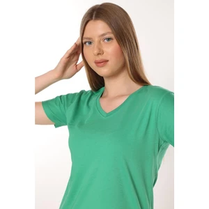 Tight Lady %100 Pamuk Süper Kalite V Yaka Kadın Basic Tişört Örme Pamuk Penye T-Shirt