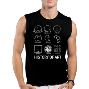 Sanat Tarihi Siyah Kesik Kol / Kolsuz Erkek T-Shirt