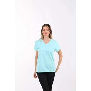 Tight Lady %100 Pamuk Süper Kalite Mint V Yaka Kadın Basic Tişört Örme Pamuk Penye T-Shirt