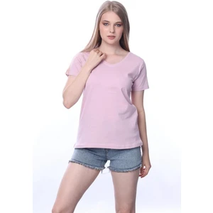 Tight Lady Süper Kalite Pembe V Yaka Kadın Tişört Düz Renk Basic Organik Pamuk Örme Penye T-Shirt