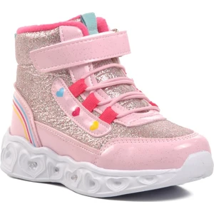 Kids-P Pudra Kalp Desenli Simli Kız Çocuk Sneaker Bot