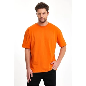 %100 Organik Pamuk Erkek Düz Turuncu Tişört Regular Fit / Normal Kesim Oranj