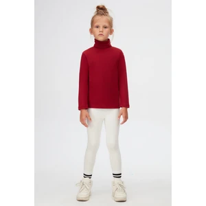 Bordo Basic Kışlık Tam Balıkçı Yaka Uzun Kollu Kız Çocuk Tişört