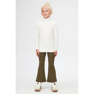 Ekru Basic Kışlık Tam Balıkçı Yaka Uzun Kollu Kız Çocuk Tişört