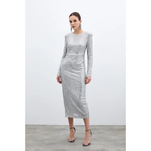 Sırt Dekolteli Payet Elbise - Gümüş