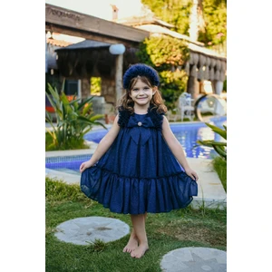 Taç Aksesuarlı Omuz Fırfır Detaylı Simli, Fiyonklu Kız Çocuk Abiye, Kız Çocuk Doğum Günü ve Parti Elbisesi