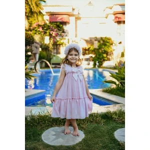 Taç Aksesuarlı Omuz Fırfır Detaylı Simli, Fiyonklu Kız Çocuk Abiye, Kız Çocuk Doğum Günü ve Parti Elbisesi