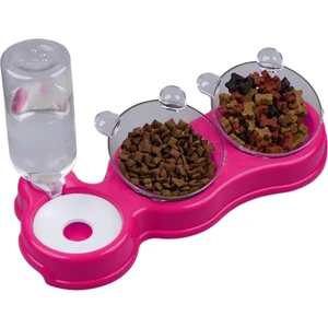 Çift Hazneli 3' Lü Beslenme Mama ve Su Kabı Neon Fuşya 500 ml 36 x 21 x 16 cm