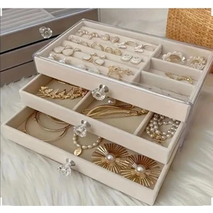 Modern 3 Çekmeceli Takı Bijuteri Mücevher Kutusu Organizeri Düzenleyici 13x23x11 cm Bej