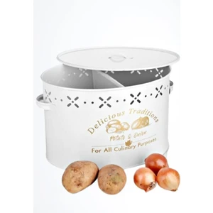 Büyük Boy Bölmeli Lüx Metal Patates-Soğan Kovası Sepeti 18 Lt Beyaz