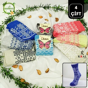 Kadın  Orjinal Havlu 4 Çift Kışlık Yün Çorap (Bambu + Yün)