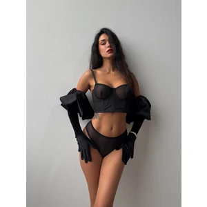 Kapsız Simli Siyah Bustiyer Takım (694TK)