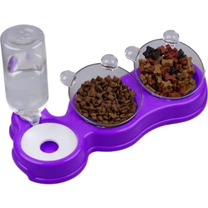 Çift Hazneli 3' Lü Beslenme Mama ve Su Kabı Mor 500 ml 36 x 21 x 16 cm