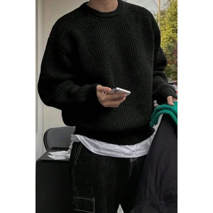 Tarz Cool Erkek Siyah Regular Fit Bisiklet Yaka Örgülü Triko