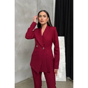 Msm Fashion Kadın Ikili Blazer Ceket Pantolon Takım Pile ve Düğme Detaylı Boru Paça