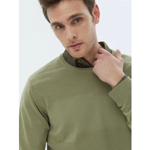 Açık Yeşil Bisiklet Yaka Jakarlı Yün Karışımlı Triko Kazak