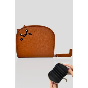 Kedili Cüzdan Suni Deri Çok Bölmeli Kedi Model Cüzdan