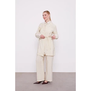 Bej Gül Broş Detaylı Ceket Takım