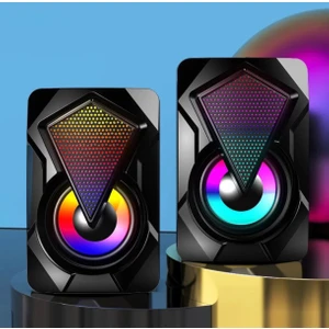 Rgb Işıklı Gaming Pc Bilgisayar Hoparlörü 1+1 Speaker 6W Bass Oyuncu Hoparlörü Laptop Notebook