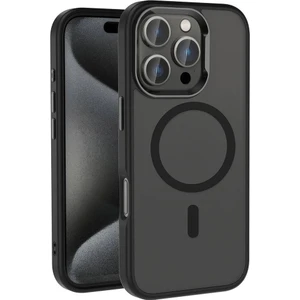Apple iPhone 16 Pro Max Kılıf Magsafe Şarj Özellikli Parlak Kamera Çerçeveli Zore Kost Kapak-Siyah