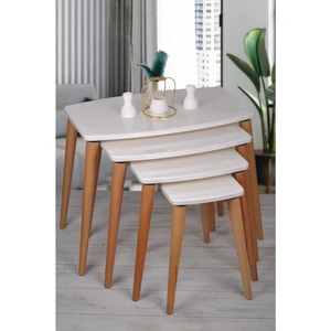 Enc Home 4'lü Beyaz Zigon Seti Ahşap Ayaklı Minimalist Tasarım 54 cm Genişlik 40 cm Derinlik