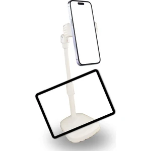Alpotekno® Masa Üstü Tablet ve Telefon Tutucu Plastik Aparat Beyaz Telefon Standı