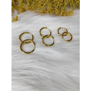 Stainless Steel Çoklu Çelik 3 Boy Halka Küpe Gold