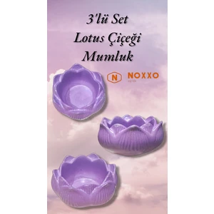 3 Lü Lotus Çiçeği Mumluk Seti - Dekoratif Tealight Mumluk Beton Mor