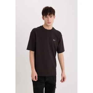 Boxy Fit Bisiklet Yaka Ütü Gerektirmeyen Nefes Alabilen Baskılı Kısa Kollu Ağır Kumaş Tişört D5507AX25SP