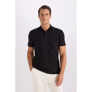 Slim Fit Dar Kesim Polo Yaka Kısa Kollu Pamuklu Modal Karışımlı Basic Düz Siyah Tişört M6609AZ25SP