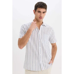 %100 Pamuk Regular Fit Yazlık Polo Yaka Keten Görünümlü Çizgili Kısa Kollu Gömlek D7552AX25SP