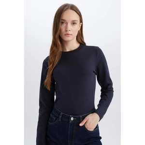 Regular Fit Bisiklet Yaka Basic Düz Pamuklu Uzun Kollu Tişört E0289AX25SP