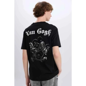 %100 Pamuk Van Gogh Regular Fit Bisiklet Yaka Sırt Baskılı Kısa Kollu Tişört D5473AX25SP