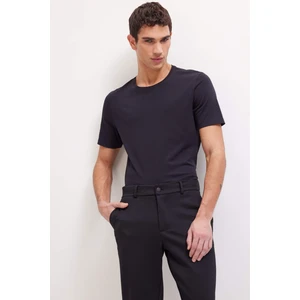 Slim Fit Dar Kesim Bisiklet Yaka Modal Karışımlı Pamuklu Basic Düz Kısa Kollu Siyah Tişört M6606AZ25SP