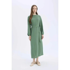 Regular Fit Bisiklet Yaka Aerobin Uzun Kollu Elbise Midi E5268AX25SP