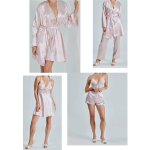 Kadın Pudra Saten Gelin 6'lı Çeyiz Seti Sabahlık & Gecelik & Pijama Şortlu Takım Q8U6O2K0KKA