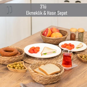3'Lü Hasır El Örmesi Ekmek Meyve Sepeti Çok Amaçlı Banyo Mutfak Oda Organizeri