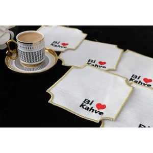 PLT Design 6'lı Bi Kahve Desenli Linen Keten Kahve Yanı Kokteyl Sunum Peçetesi
