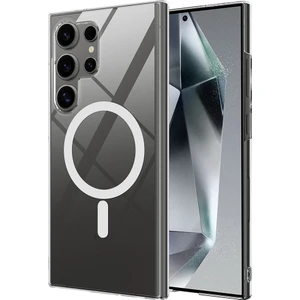 Samsung Galaxy S25 Ultra ile Uyumlu Kılıf Magsafe Şarj Özellikli Şeffaf Tek Kamera Çerçeveli Kapak