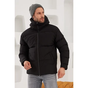Erkek Garnili Su ve Rüzgar Geçirmez Oversize Şişme Mont Siyah - 561DNGR