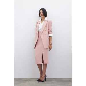 Simli Midi Boy Tüvit Etek - Pudra