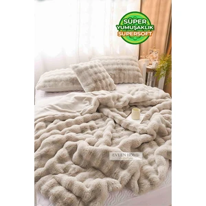 Evlen Home Collection Kürk Yorgan Tek Kişilik Dolgulu Peluş Yumuşak Wellsoft Çift Taraflı Yatak Örtüsü 2 Parça Set Loria Bej